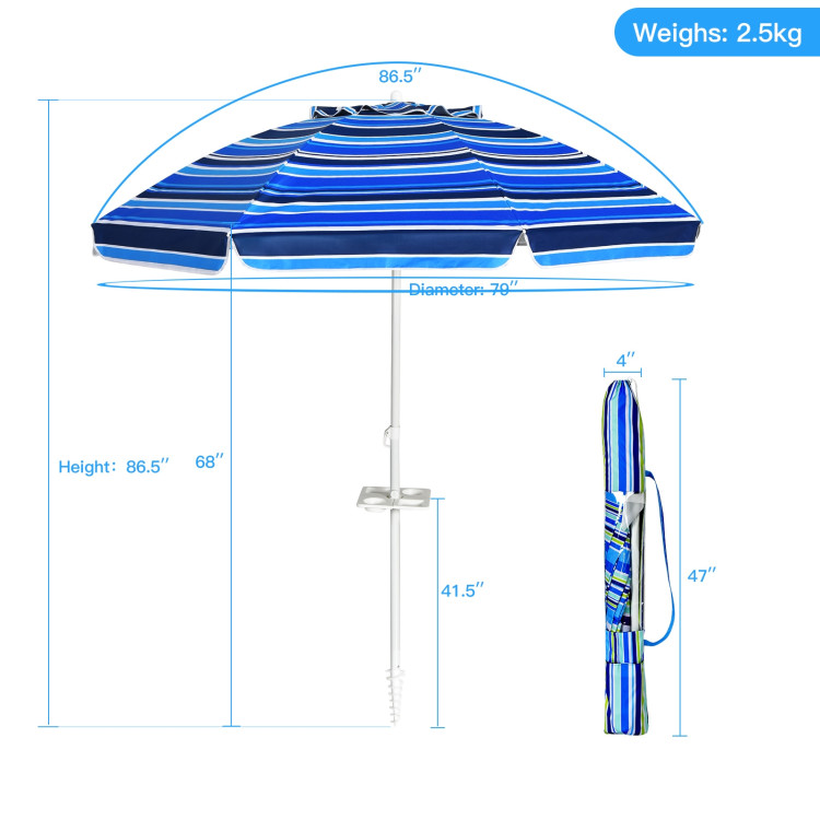 7.2 Feet Portable Outdoor Beach Umbrella with Sand Anchor and Tilt Mechanism-NavyCostway Gallery View 4 of 12