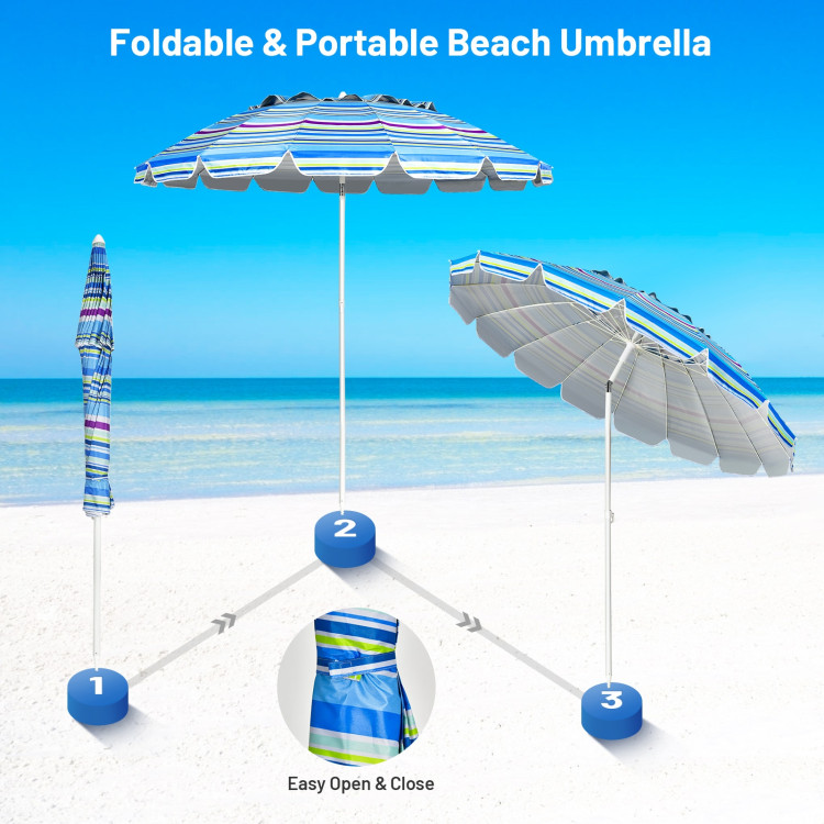 8FT Portable Beach Umbrella with Sand Anchor and Tilt Mechanism for Garden and Patio-BlueCostway Gallery View 2 of 12