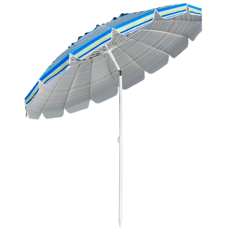 8FT Portable Beach Umbrella with Sand Anchor and Tilt Mechanism for Garden and Patio-BlueCostway Gallery View 8 of 12