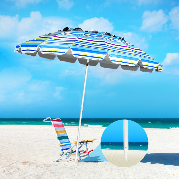 8FT Portable Beach Umbrella with Sand Anchor and Tilt Mechanism for Garden and Patio-BlueCostway Gallery View 9 of 12