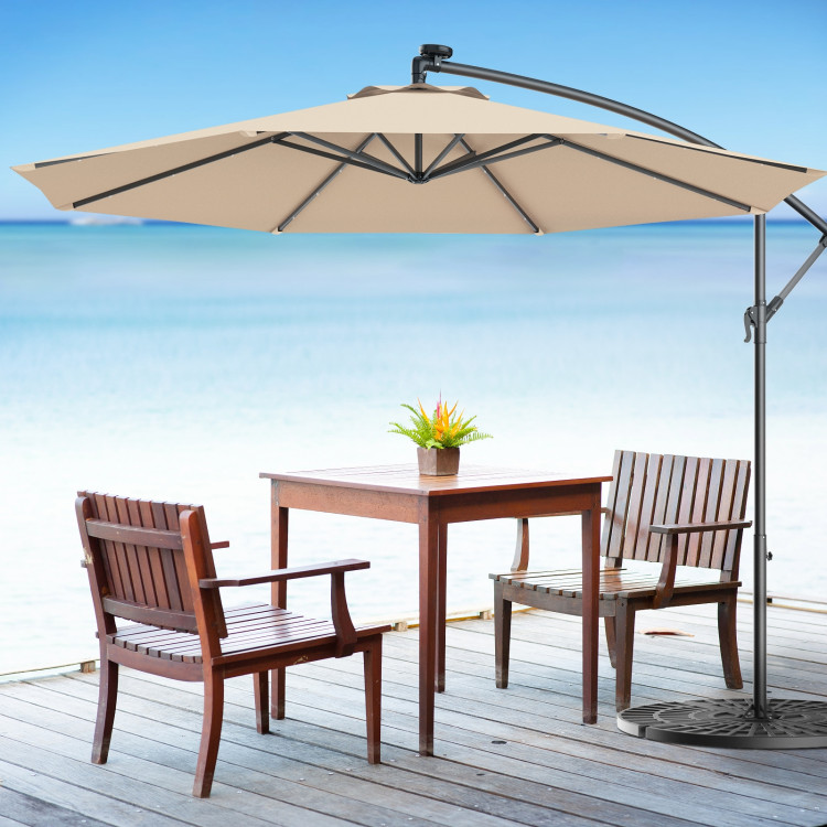 10 Feet Patio Hanging Solar LED Umbrella Sun Shade with Cross Base-BeigeCostway Gallery View 2 of 13