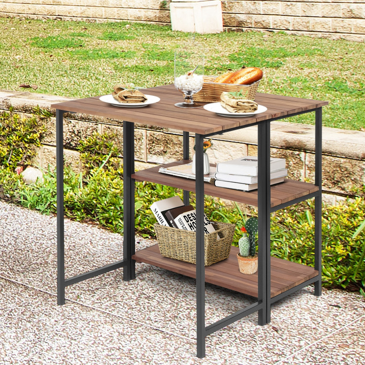 Acacia Wood Patio Folding Dining Table Storage ShelvesCostway Gallery View 6 of 17