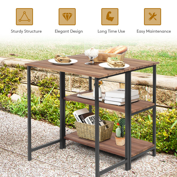 Acacia Wood Patio Folding Dining Table Storage ShelvesCostway Gallery View 12 of 17