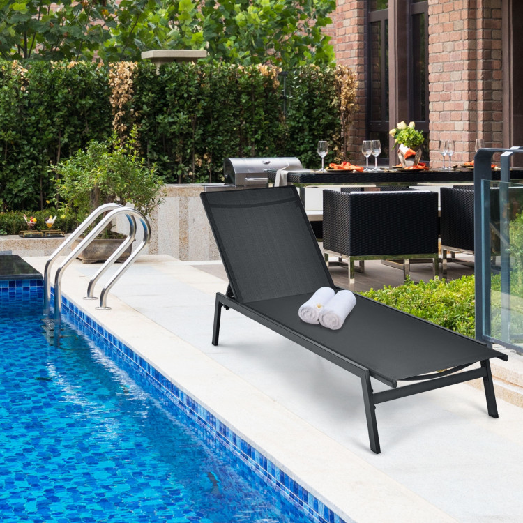 Outdoor Reclining Chaise Lounge Chair with 6-Position Adjustable Back-BlackCostway Gallery View 2 of 12