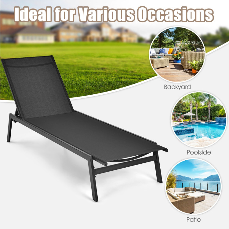 Outdoor Reclining Chaise Lounge Chair with 6-Position Adjustable Back-BlackCostway Gallery View 10 of 13