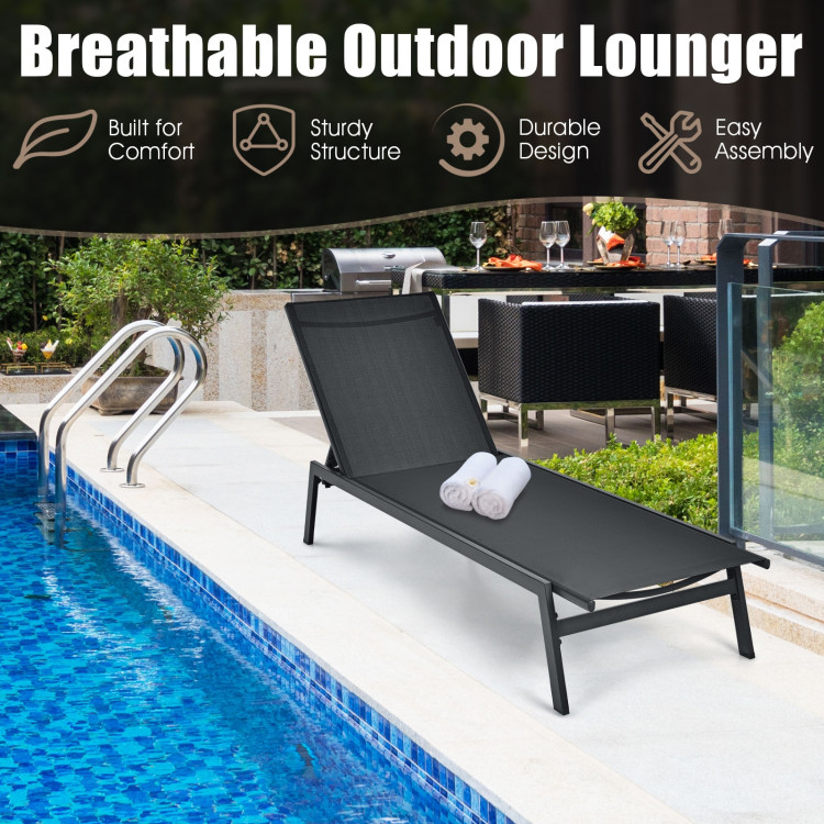 Outdoor Reclining Chaise Lounge Chair with 6-Position Adjustable Back-BlackCostway Gallery View 3 of 12