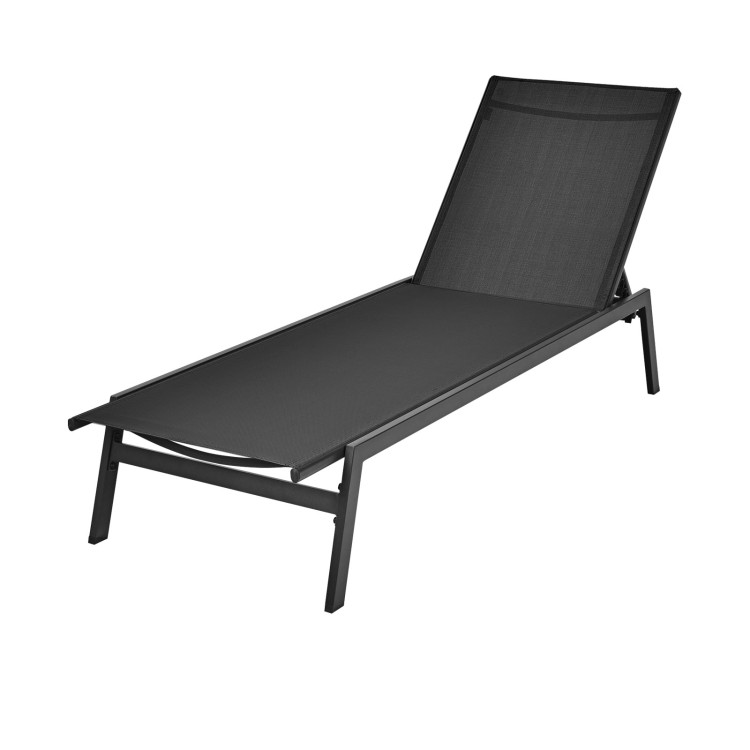 Outdoor Reclining Chaise Lounge Chair with 6-Position Adjustable Back-BlackCostway Gallery View 9 of 12