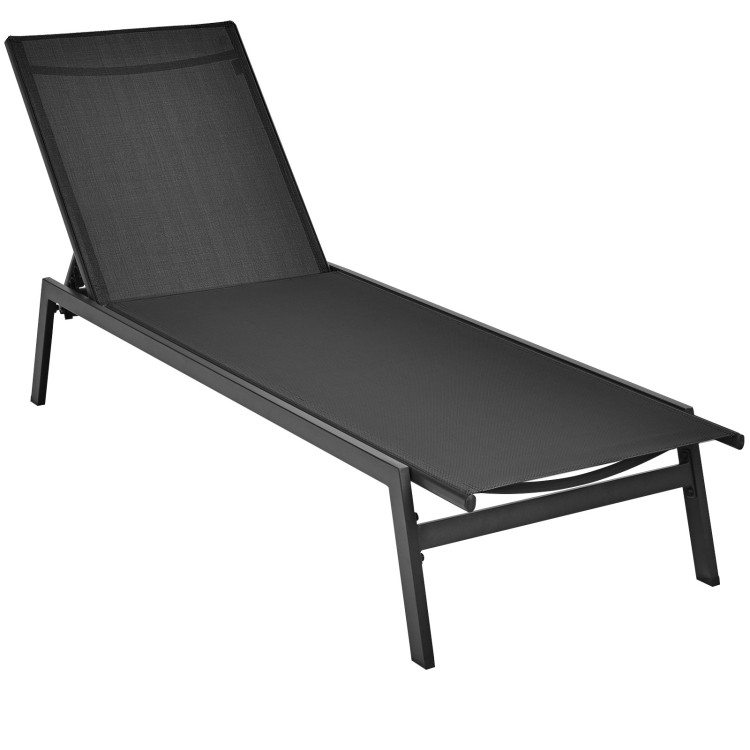 Outdoor Reclining Chaise Lounge Chair with 6-Position Adjustable Back-BlackCostway Gallery View 1 of 12