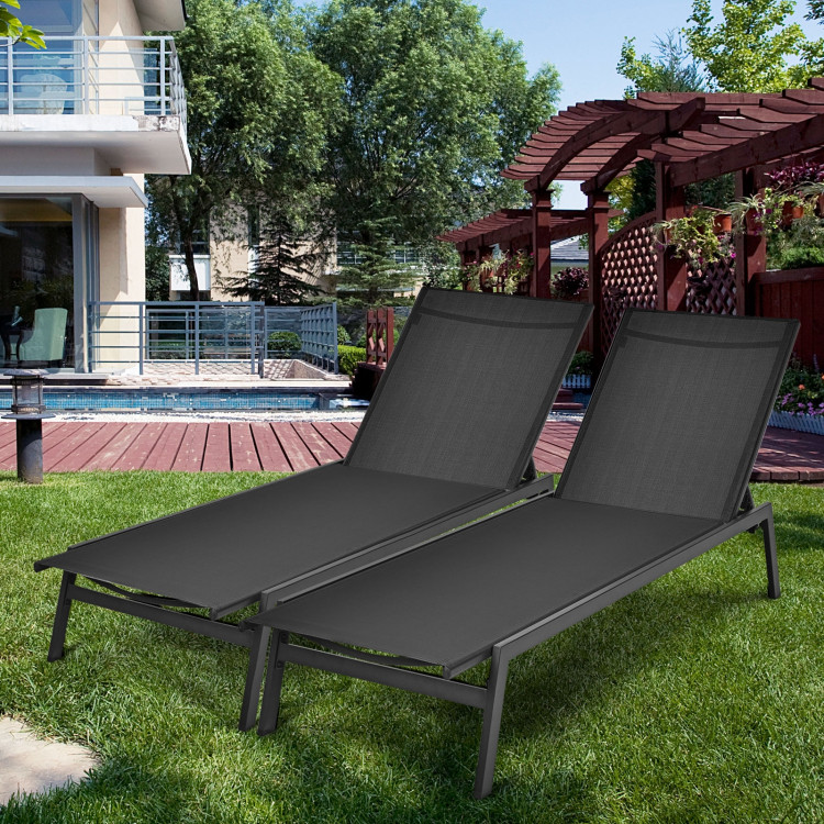 Outdoor Reclining Chaise Lounge Chair with 6-Position Adjustable Back-BlackCostway Gallery View 6 of 12