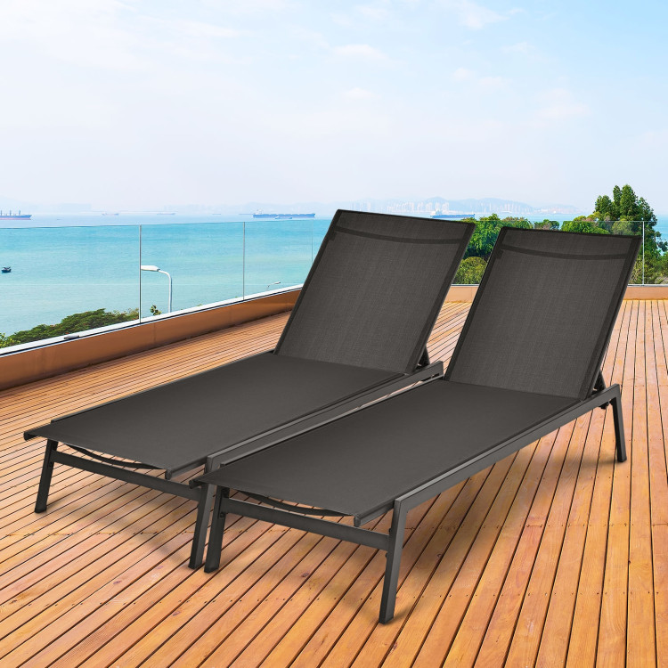 Outdoor Reclining Chaise Lounge Chair with 6-Position Adjustable Back-BlackCostway Gallery View 7 of 12