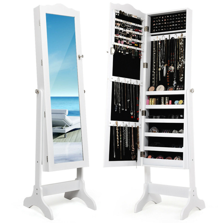 4-Angle Tilting Mirrored Lockable Jewelry Cabinet with Large Storage Capacity-WhiteCostway Gallery View 5 of 12