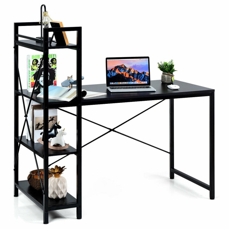 47.5 Inch Writing Study Computer Desk with 4-Tier Shelves-BlackCostway Gallery View 6 of 11