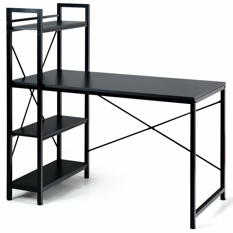 47.5 Inch Writing Study Computer Desk with 4-Tier Shelves-BlackCostway Gallery View 1 of 11