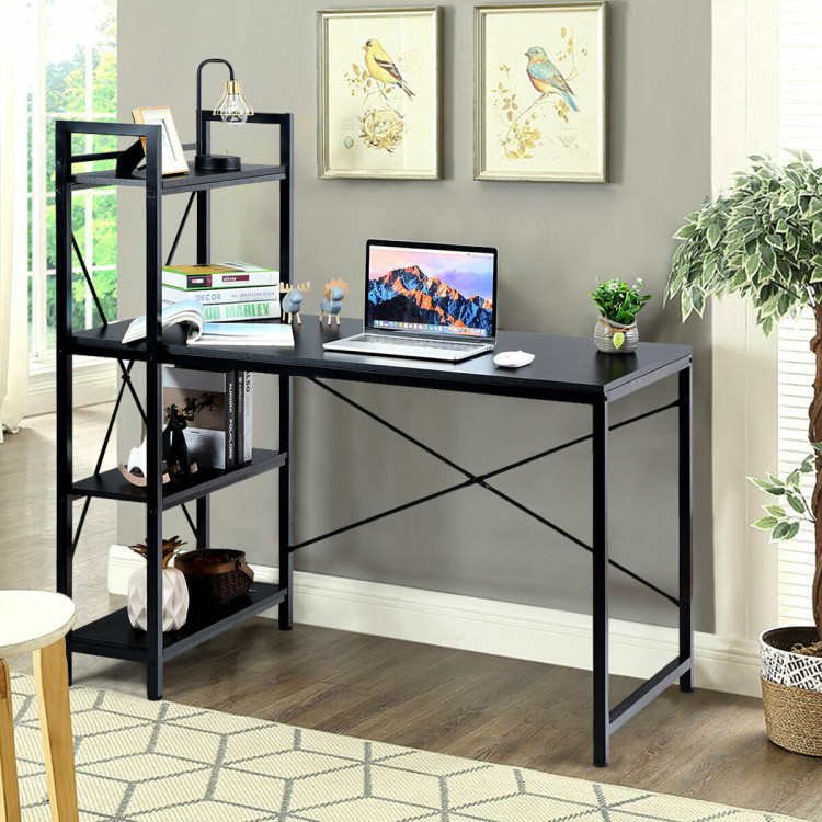 47.5 Inch Writing Study Computer Desk with 4-Tier Shelves-BlackCostway Gallery View 2 of 11