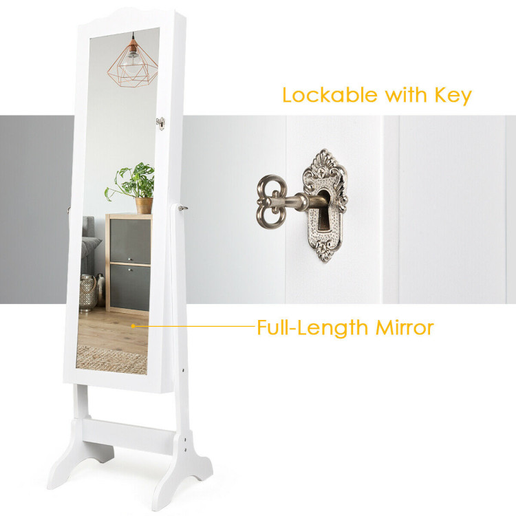 4-Angle Tilting Mirrored Lockable Jewelry Cabinet with Large Storage Capacity-WhiteCostway Gallery View 11 of 12