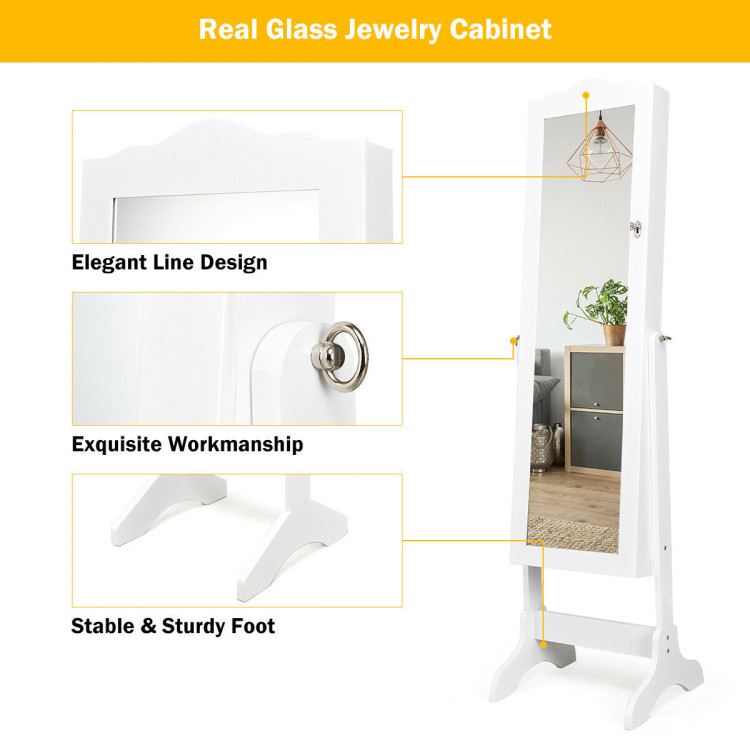 4-Angle Tilting Mirrored Lockable Jewelry Cabinet with Large Storage Capacity-WhiteCostway Gallery View 10 of 12