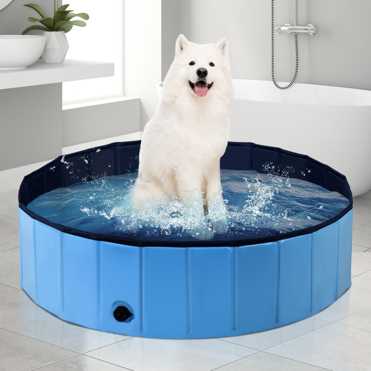63 Inch Foldable Leakproof Dog Pet Pool Bathing Tub Kiddie Pool