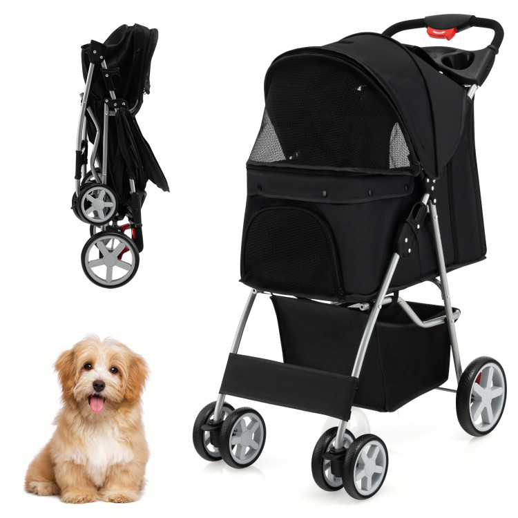 Folding Pet Stroller with Storage Basket and Adjustable Canopy - Gallery View 3 of 10