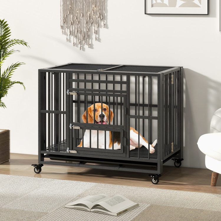 Foldable Heavy-Duty Metal Dog Cage Chew-proof Dog Crate with Lockable Universal Wheels - Gallery View 1 of 10