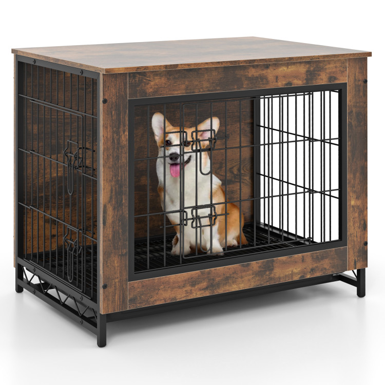 Dog Crate Furniture with Double Lockable Doors and Removable Pull-out Tray - Gallery View 1 of 10