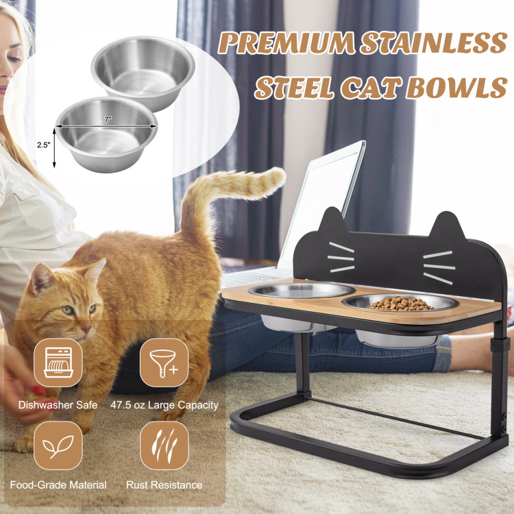 PawHut Elevated Dog Bowls for Large Dogs, Raised Pet Feeding Station with 2  Stainless Steel Bowls, Hidden Storage Drawer, Wood Stand for Cats, White