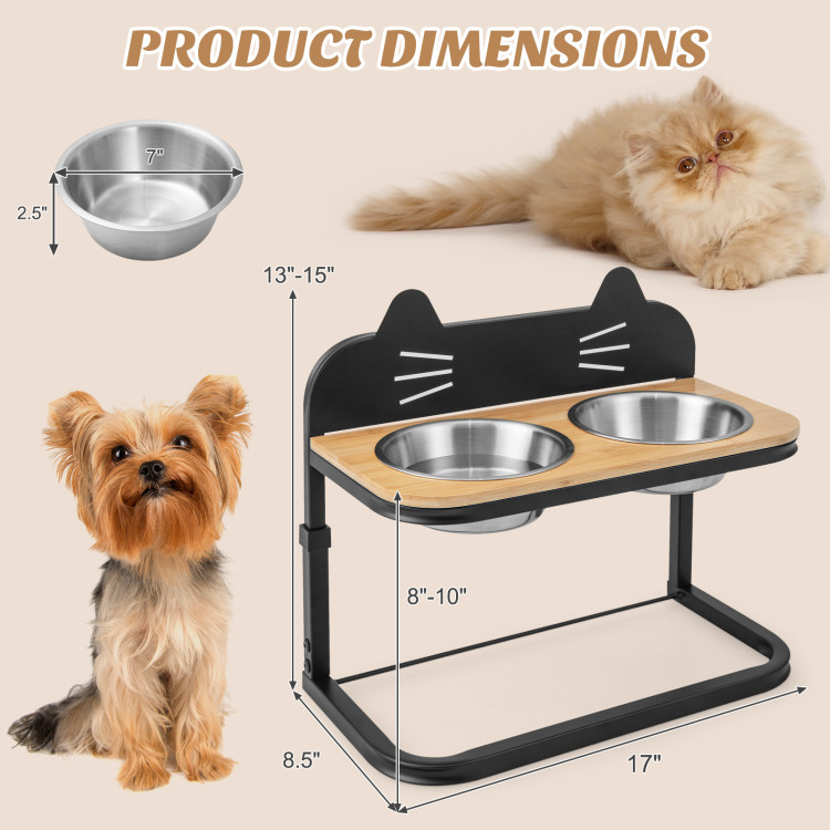 PawHut Elevated Dog Bowls Feeder with Stainless Steel Set Twin Raised  Adjustable Pet Food Platform for Small Medium Large Dogs Natural