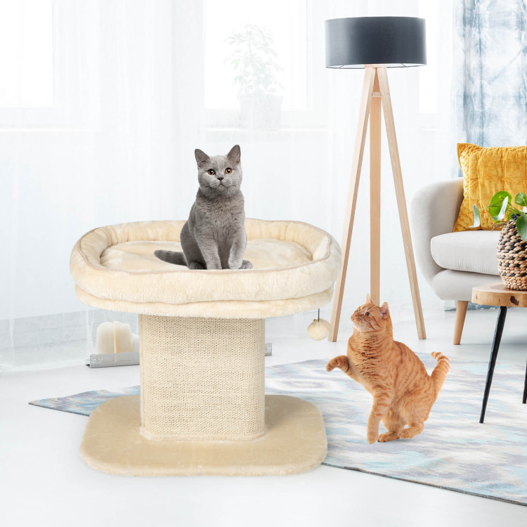 Modern Cat Tree Tower with Large Plush Perch and Sisal Scratching Plate -  Costway