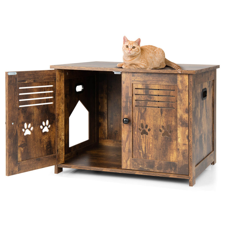  DINZI LVJ Litter Box Enclosure, Cat Litter House with Louvered  Doors, Entrance Can Be on Left or Right Side, Spacious Hidden Washroom for  Most of Litter Box, Cat Furniture Cabinet, Rustic