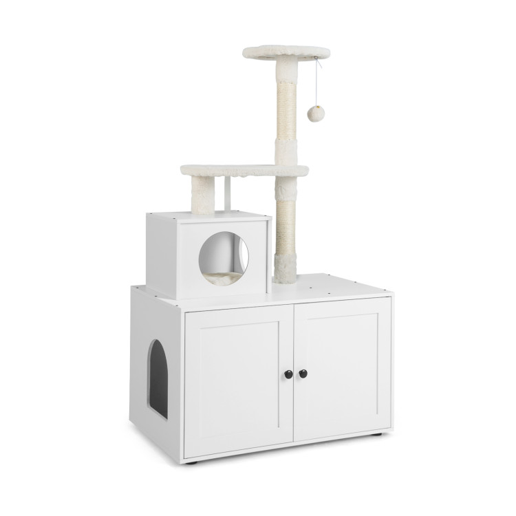 Cat Tree with Litter Box Enclosure with Cat Condo Costway