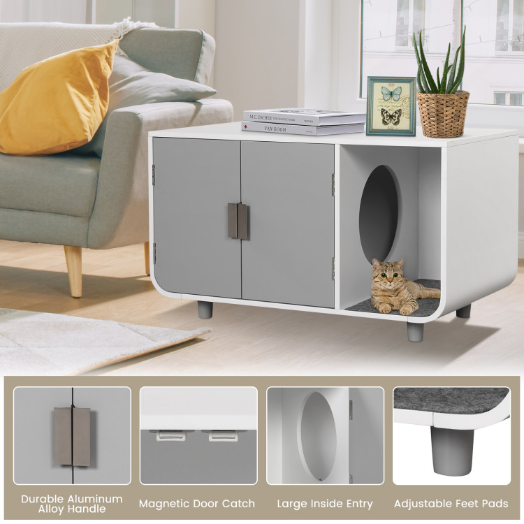 Cat Litter Box Enclosure Furniture with Removable Mat - Gallery View 10 of 10