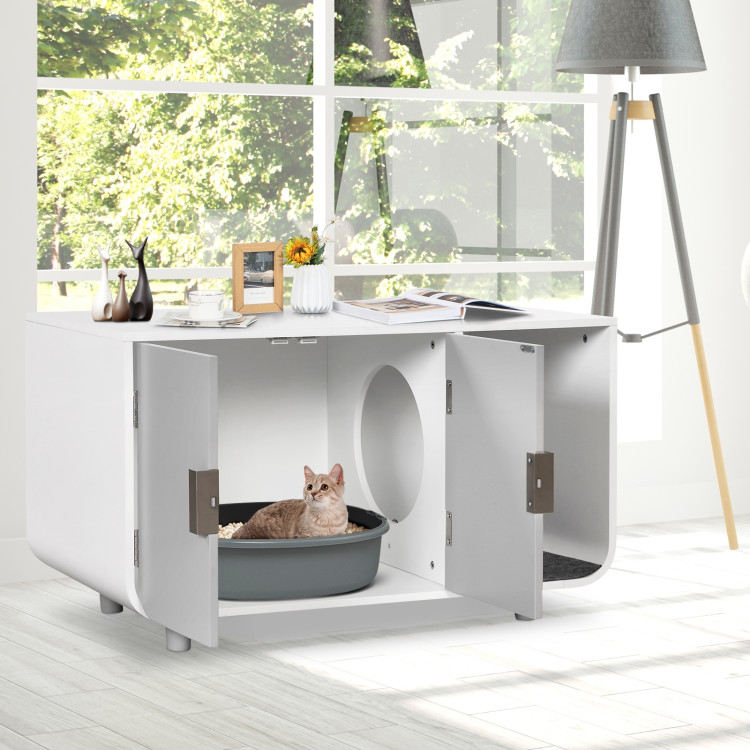 Cat Litter Box Enclosure Furniture with Removable Mat - Gallery View 2 of 10