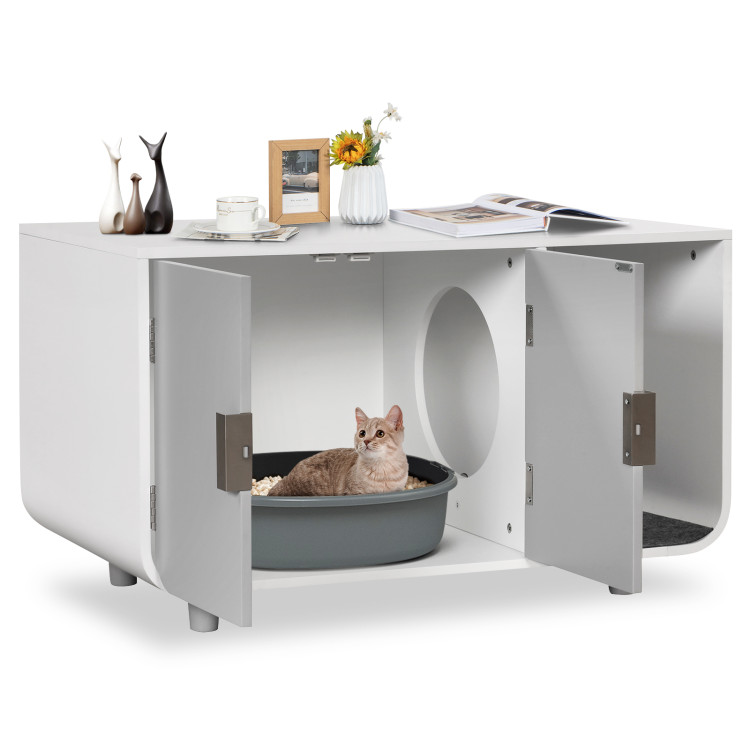 Cat Litter Box Enclosure Furniture with Removable Mat - Gallery View 4 of 10