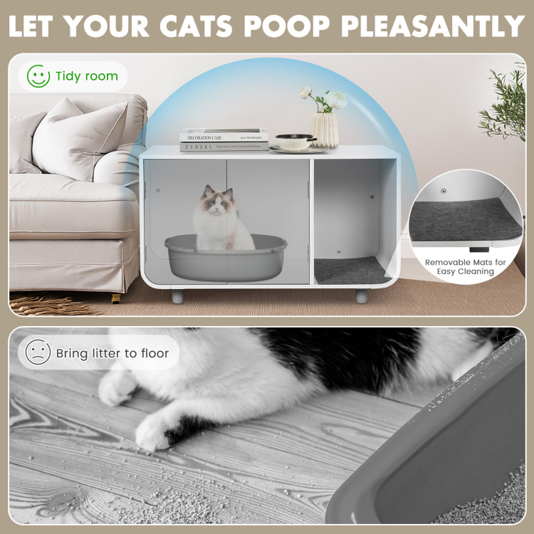 Cat Litter Box Enclosure Furniture with Removable Mat - Gallery View 8 of 10