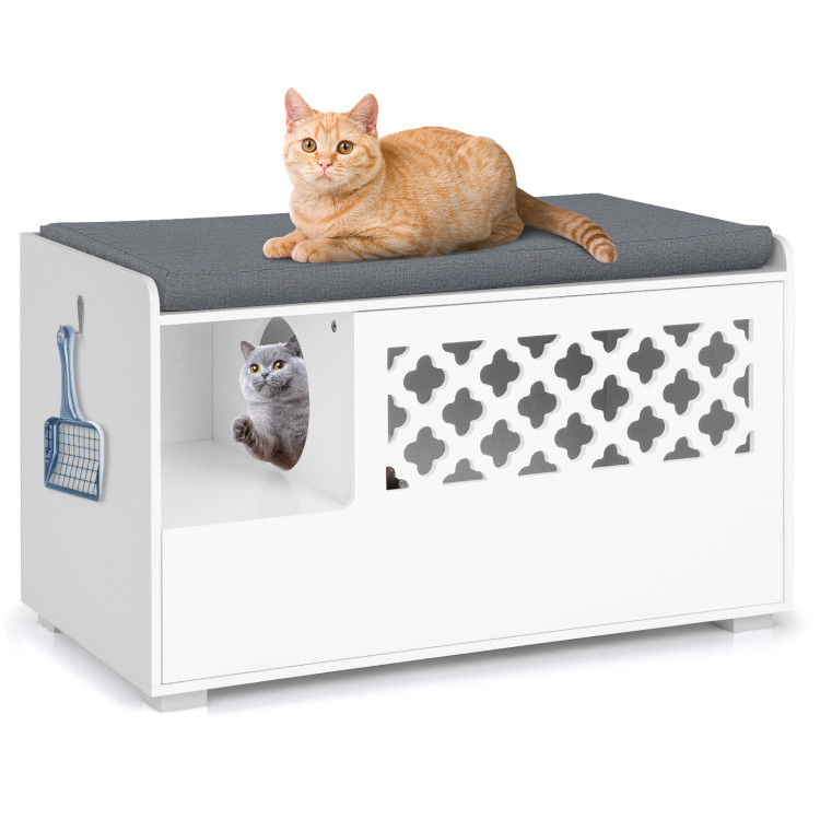 Cat Litter Box Enclosure with Removable Cushion and Front Open Door - Gallery View 1 of 7