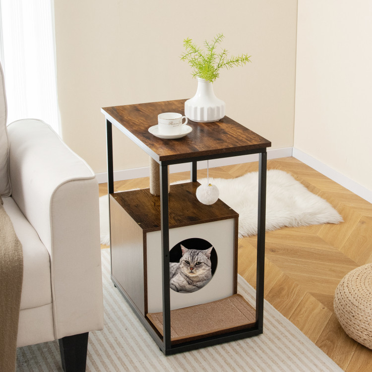 Cat Furniture End Table Cat House with Scratching Post - Gallery View 2 of 10