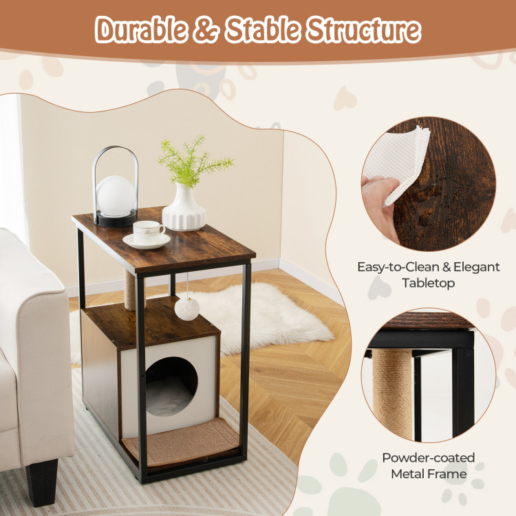 Cat Furniture End Table Cat House with Scratching Post - Gallery View 10 of 10