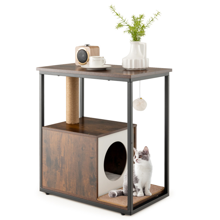 Cat Furniture End Table Cat House with Scratching Post - Gallery View 1 of 10