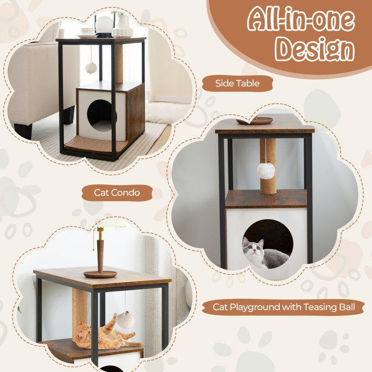 Cat Furniture End Table Cat House with Scratching Post - Gallery View 6 of 10