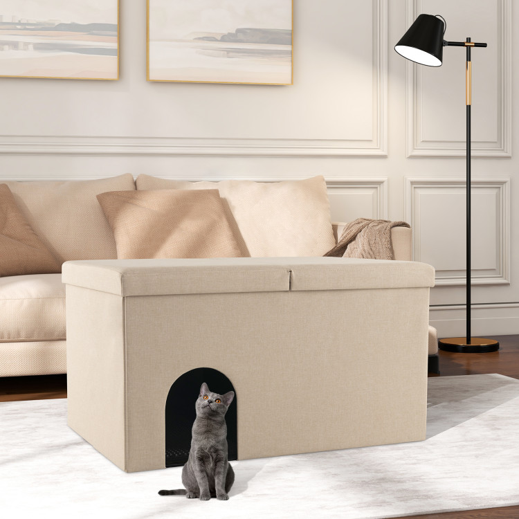 Cat Litter Box Enclosure Hidden Furniture with Urine Proof Litter Mat - Gallery View 3 of 10