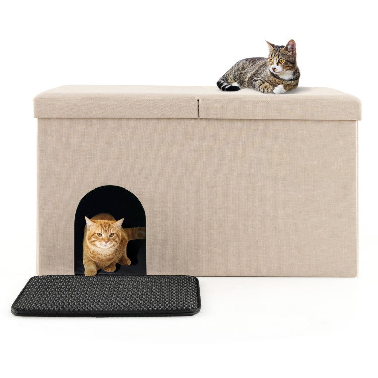 Cat Litter Box Enclosure Hidden Furniture with Urine Proof Litter Mat - Gallery View 1 of 10