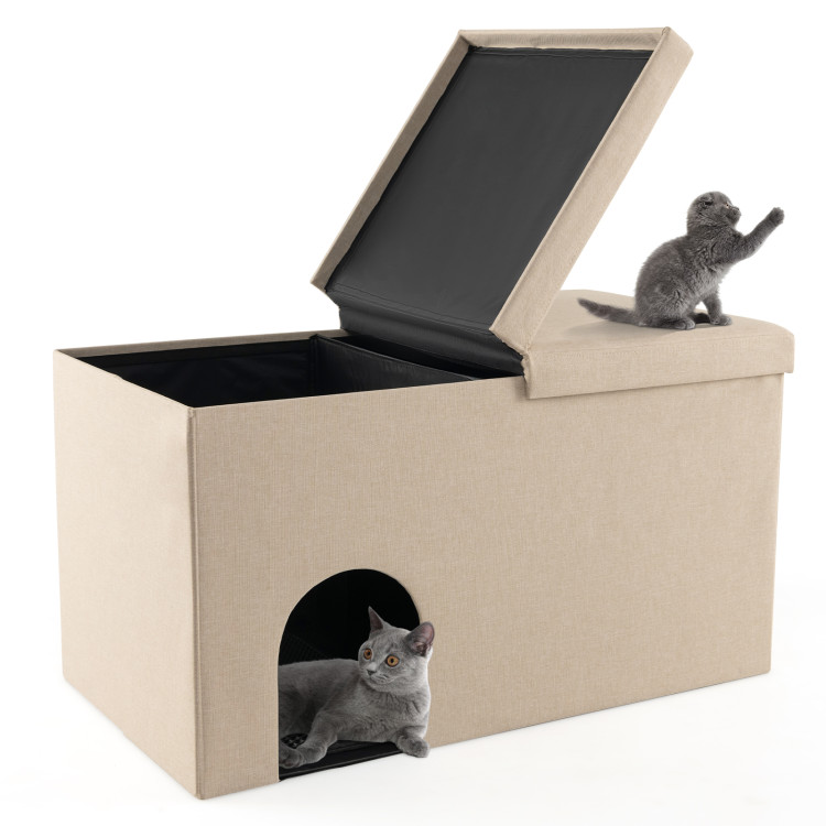 Cat Litter Box Enclosure Hidden Furniture with Urine Proof Litter Mat - Gallery View 4 of 10