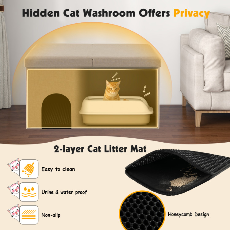 Cat Litter Box Enclosure Hidden Furniture with Urine Proof Litter Mat - Gallery View 6 of 10