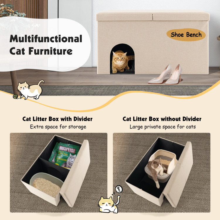 Cat Litter Box Enclosure Hidden Furniture with Urine Proof Litter Mat - Gallery View 7 of 10