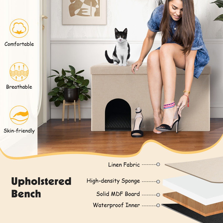 Cat Litter Box Enclosure Hidden Furniture with Urine Proof Litter Mat - Gallery View 8 of 10