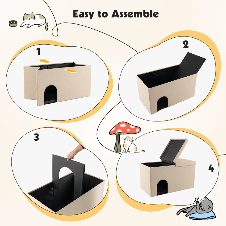 Cat Litter Box Enclosure Hidden Furniture with Urine Proof Litter Mat - Gallery View 9 of 10