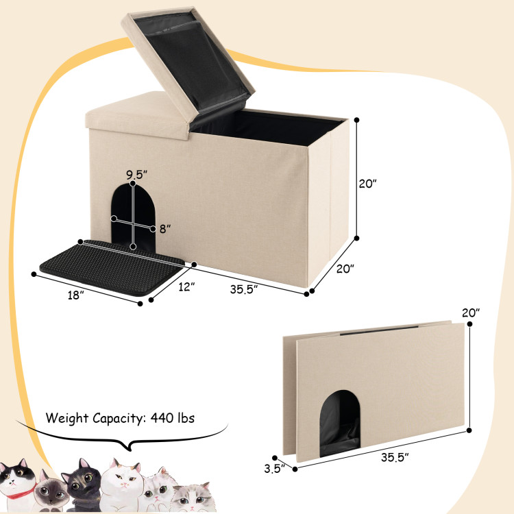 Cat Litter Box Enclosure Hidden Furniture with Urine Proof Litter Mat - Gallery View 5 of 10