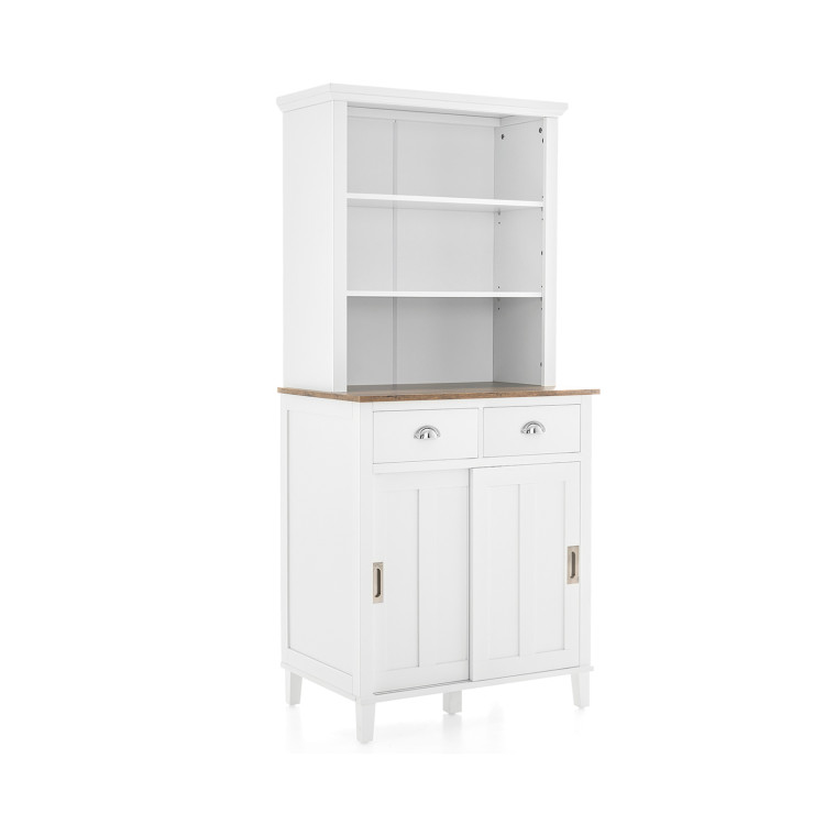 Kitchen Pantry with Hutch, Adjustable Shelves and Drawers, 4-Door Kitchen  Cupboard Storage Cabinet with Acrylic Glass Door, White 