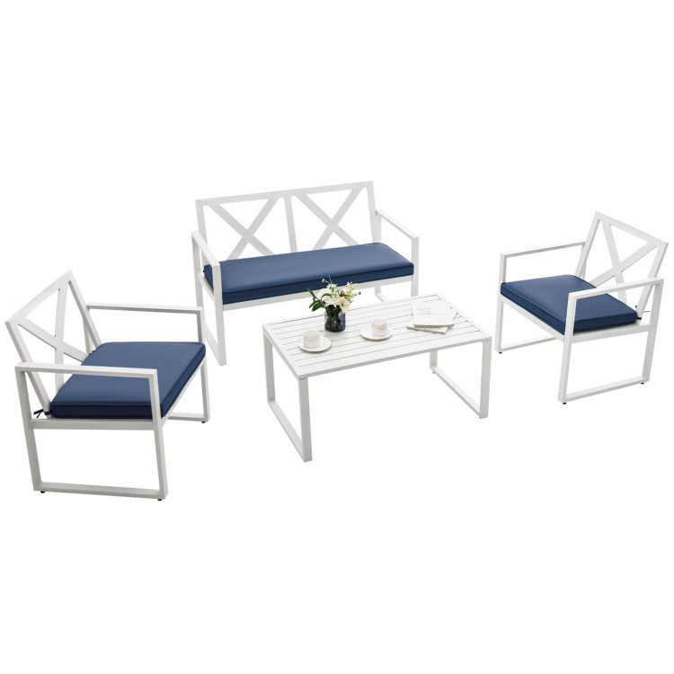 4 Pieces Outdoor Conversation Set with Sturdy Steel FrameCostway Gallery View 6 of 10