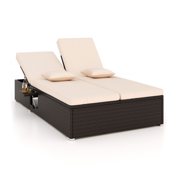 Patio Double Chaise Lounge with Cushions and Folding Side Trays - Gallery View 1 of 10