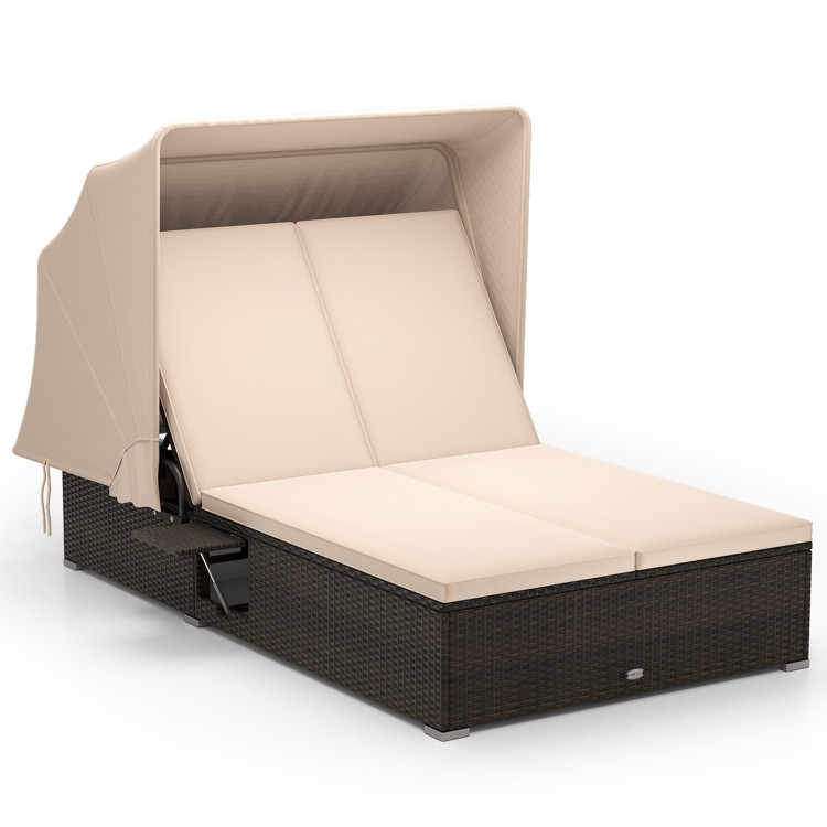 Patio Double Chaise Lounge with Shade Cushions and Folding Side Trays - Gallery View 1 of 10